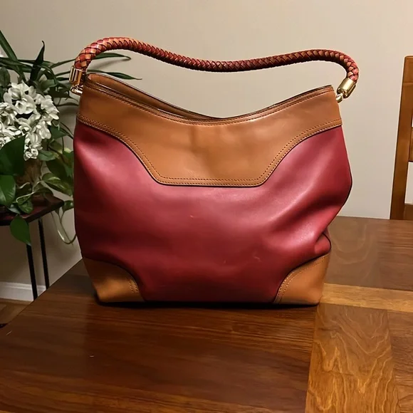 Ralph Lauren burgundy/ brown cow hide  Leather Hobo Bag, good preowned bag - Picture 3 of 17